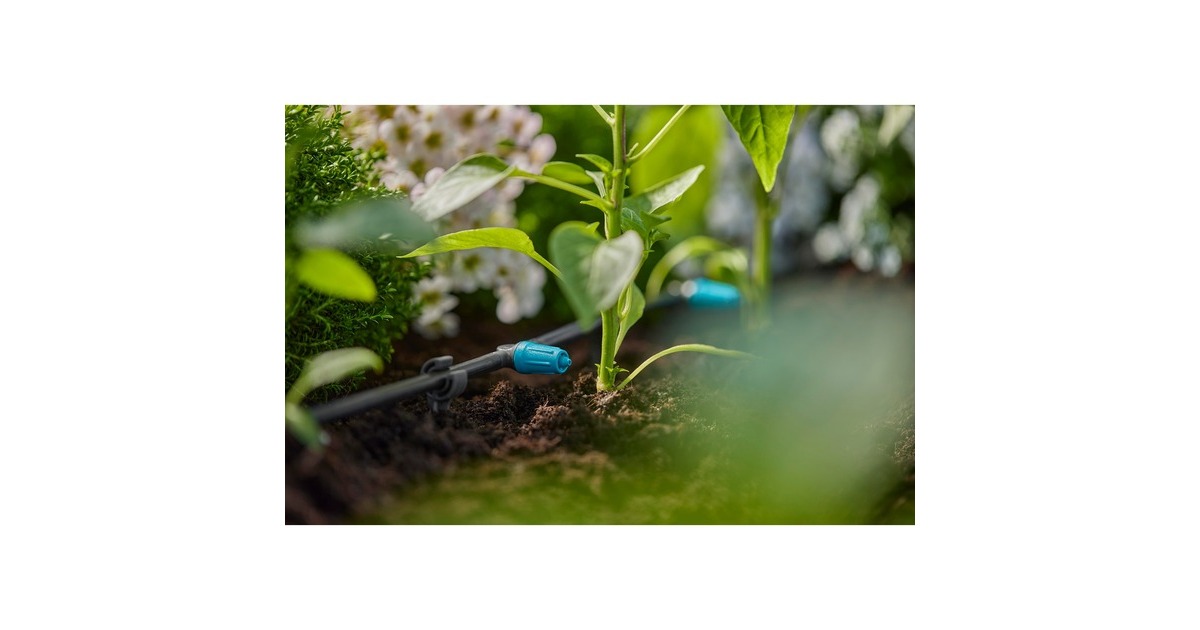 GARDENA Micro-Drip-System Regulierbarer Reihentropfer 0-15 l/h(schwarz/türkis, 10 Stück, Modell 2023)