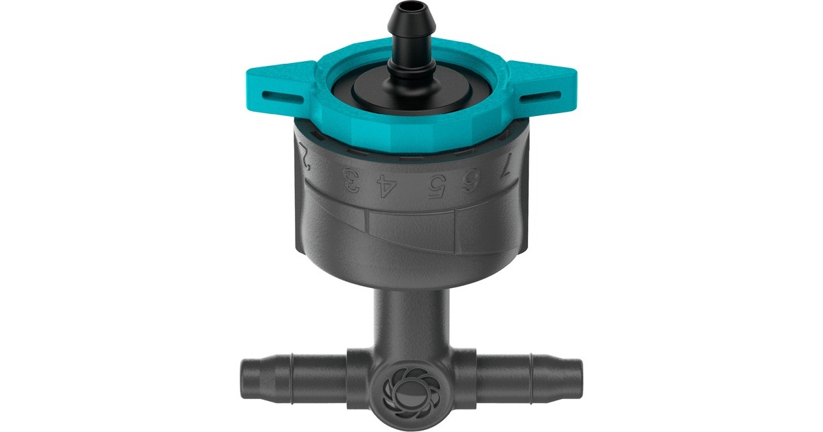 GARDENA Micro-Drip-System Regulierbarer Reihentropfer 1-8 l/h, druckkompensierend(schwarz/türkis, 5 Stück, Modell 2023)
