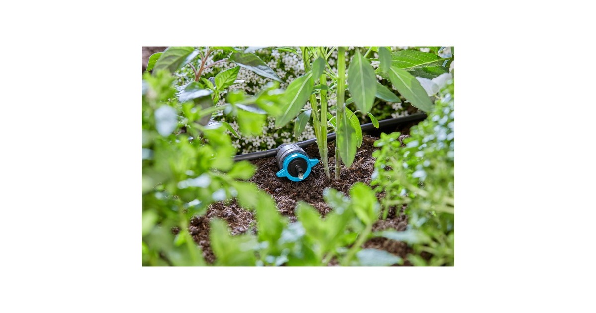 GARDENA Micro-Drip-System Regulierbarer Reihentropfer 1-8 l/h, druckkompensierend(schwarz/türkis, 5 Stück, Modell 2023)