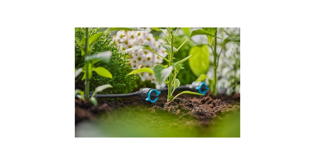 GARDENA Micro-Drip-System Regulierbarer Reihentropfer 1-8 l/h, druckkompensierend(schwarz/türkis, 5 Stück, Modell 2023)
