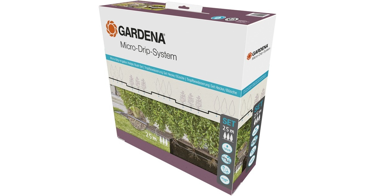 GARDENA Micro-Drip-System Tropfbewässerung Hecken/Büsche Set, 25 Meter, Tropfer(schwarz, Modell 2023, ober- und unterirdisch)