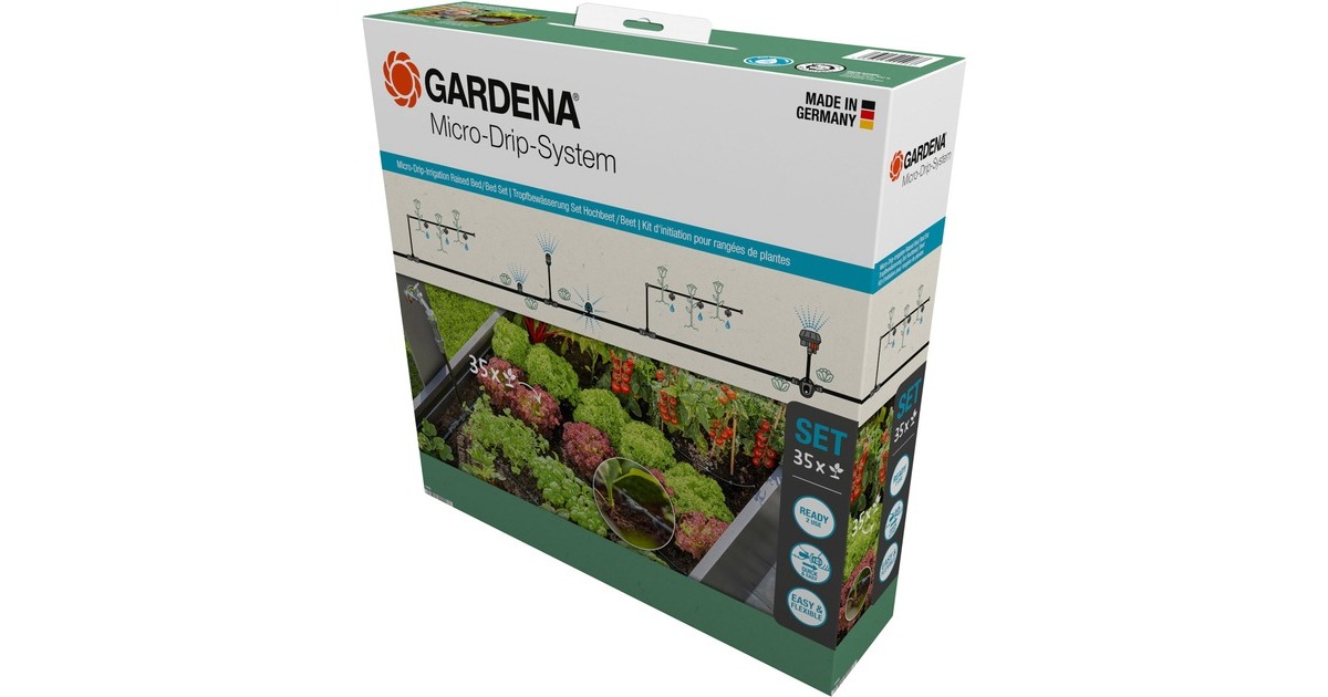 GARDENA Micro-Drip-System Tropfbewässerung Set Hochbeet/Beet, 35 Pflanzen, Tropfer(schwarz/grau, Modell 2023)