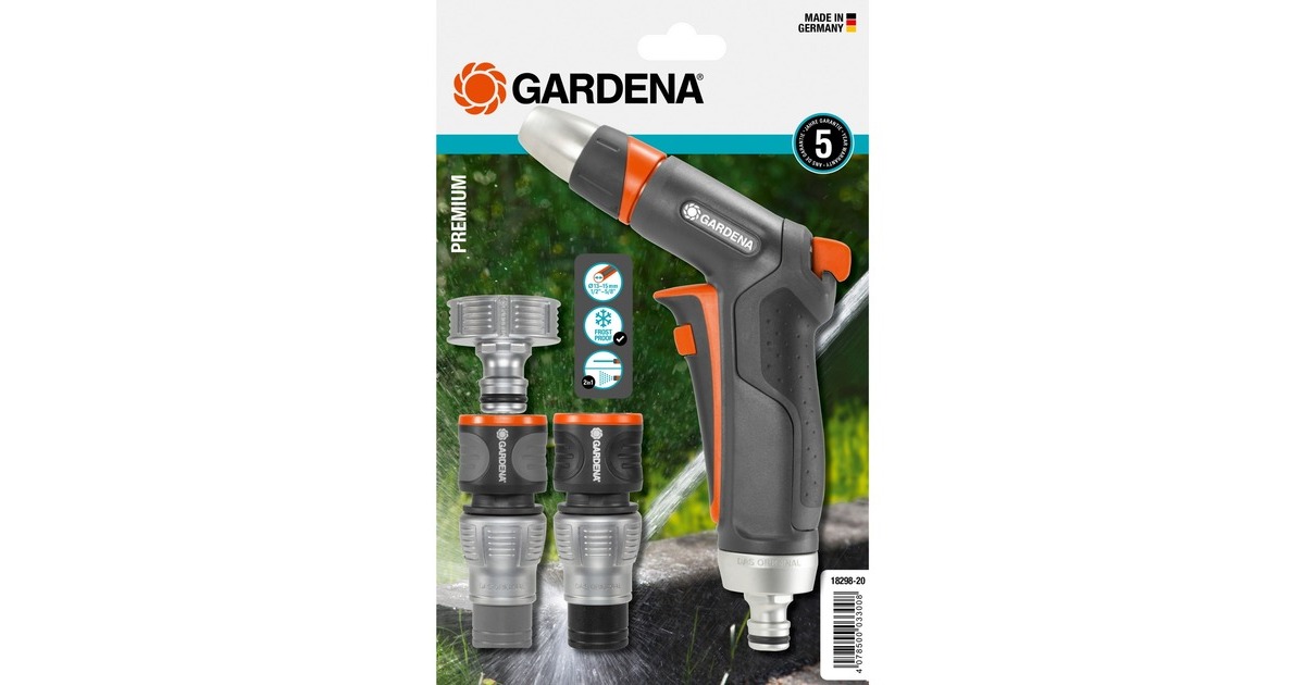GARDENA Premium Grundausstattung, 5-teilig, Spritze(schwarz/silber, für 13mm (1/2")- und 15mm (5/8“)-Schläuche)