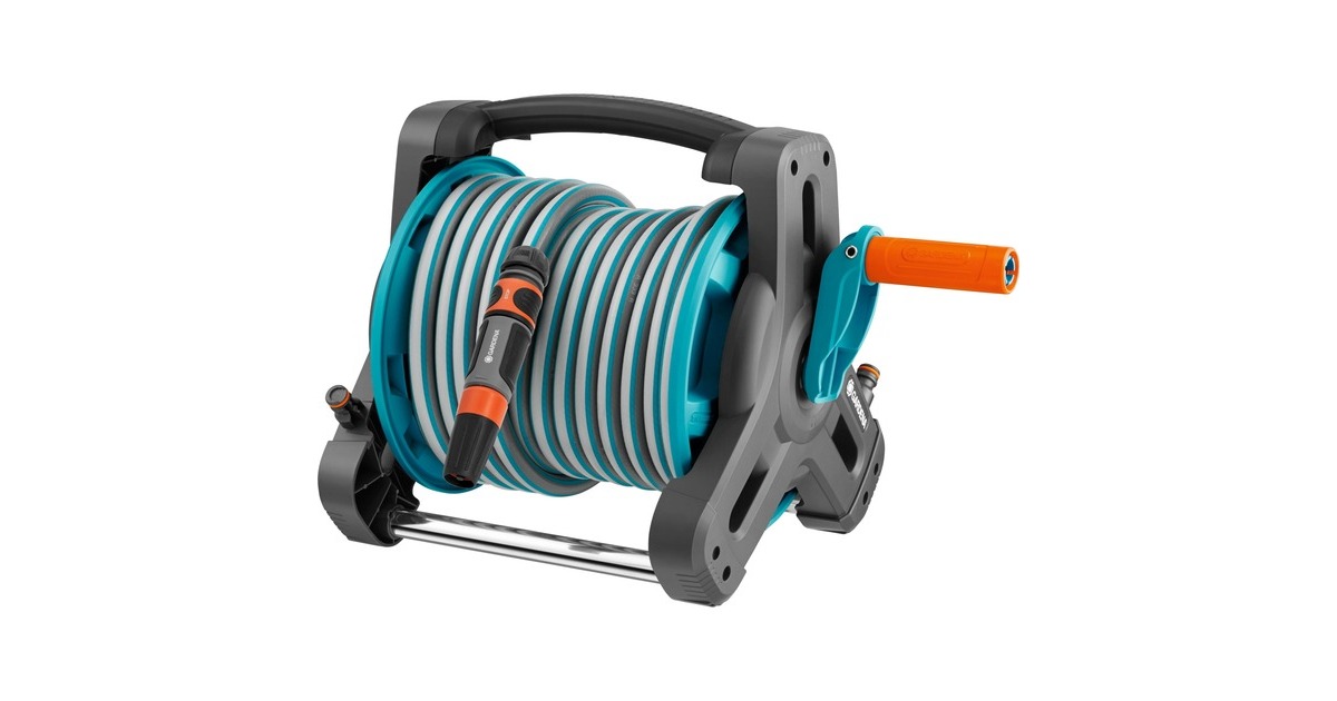 GARDENA Schlauchtrommel Classic 10 Set, mit Schlauch(grau/türkis, 10 Meter, mit Systemteilen und Spritze)