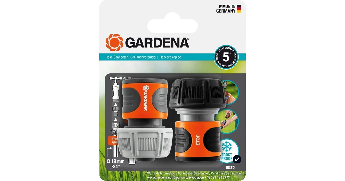 GARDENA Schlauchverbinder Satz 19mm (3/4"), Schlauchstück(grau/orange, 2 Stück)