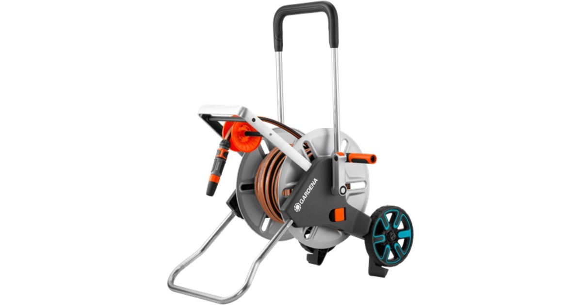 GARDENA Schlauchwagen CleverRoll M Easy Metall Set(grau/orange, 25 Meter, mit Anschlüssen)
