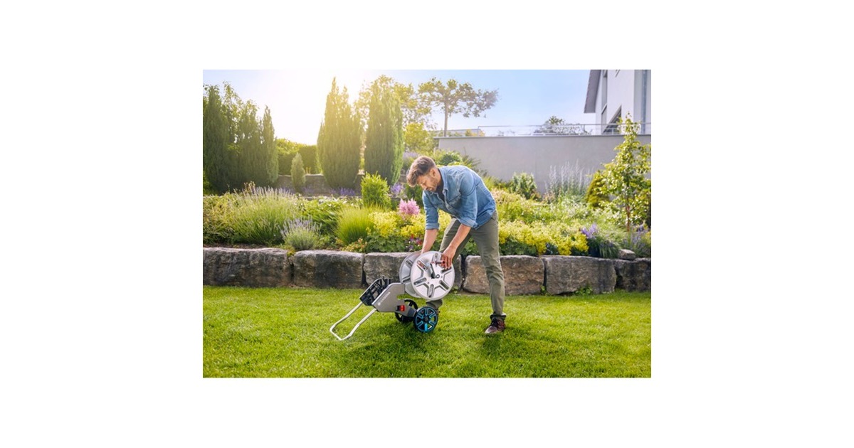 GARDENA Schlauchwagen CleverRoll M Easy Metall Set(grau/orange, 25 Meter, mit Anschlüssen)