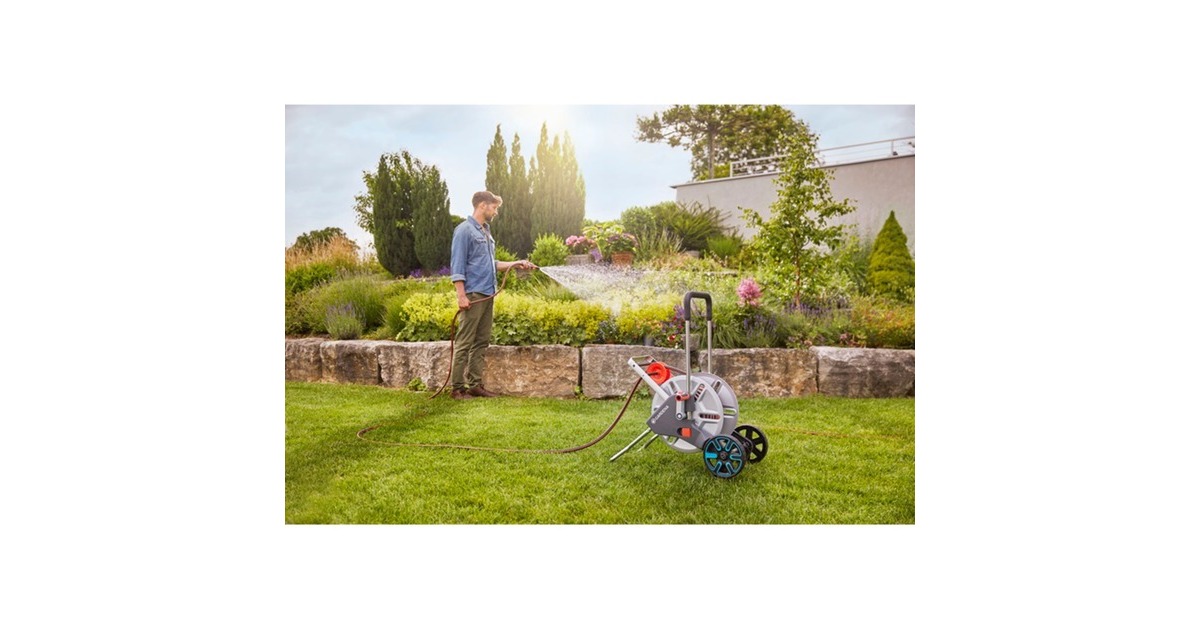 GARDENA Schlauchwagen CleverRoll M Easy Metall Set(grau/orange, 25 Meter, mit Anschlüssen)