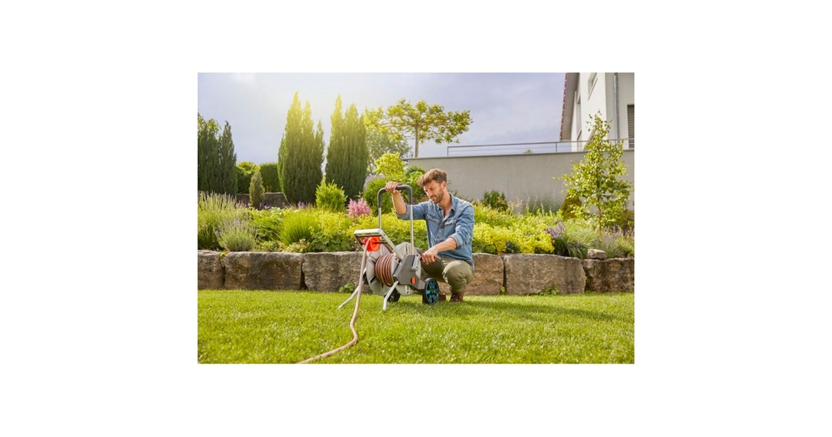 GARDENA Schlauchwagen CleverRoll M Easy Metall Set(grau/orange, 25 Meter, mit Anschlüssen)