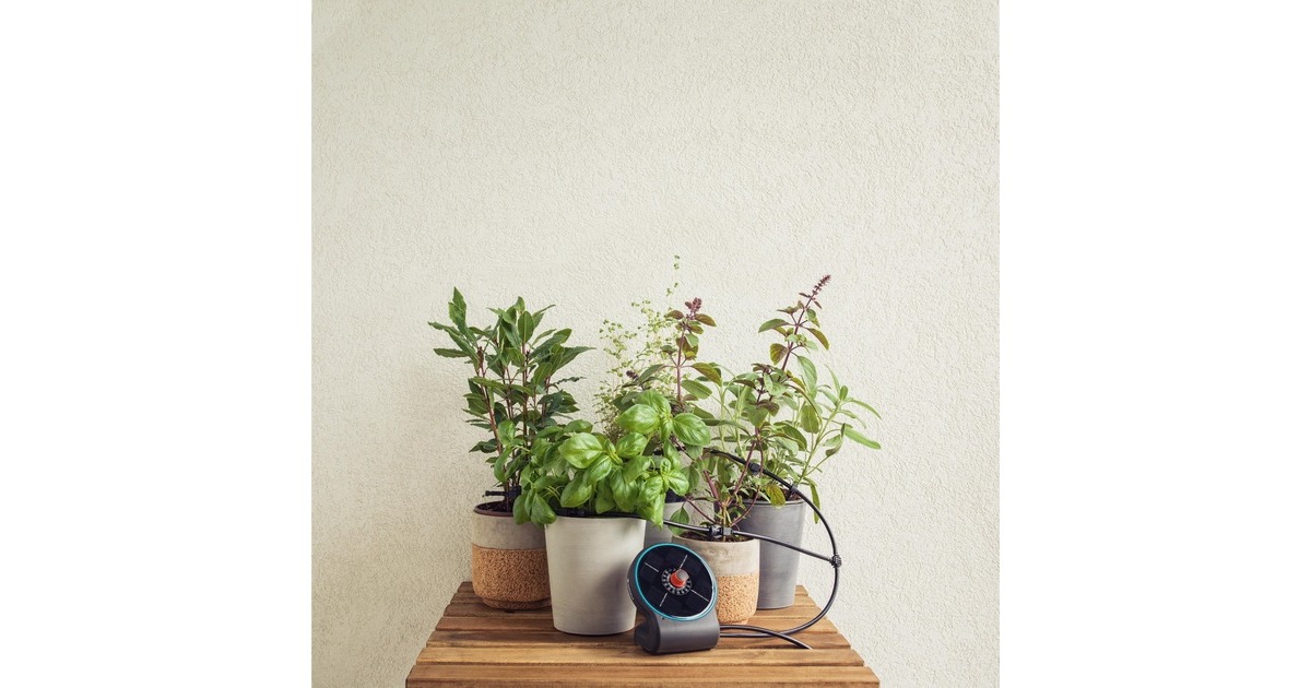 GARDENA Solar-Bewässerung AquaBloom Set, Bewässerungssteuerung(grau, für bis zu 20 Pflanzen)