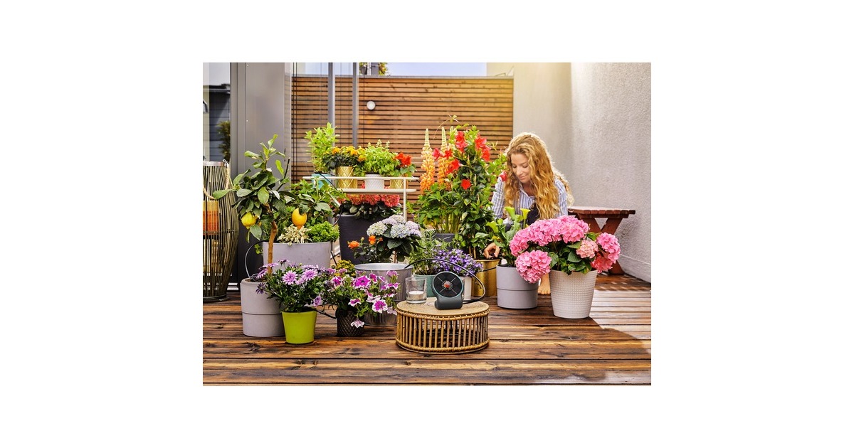 GARDENA Solar-Bewässerung AquaBloom Set, inkl. Wasserbehälter, Bewässerungssteuerung(grau, für bis zu 20 Pflanzen)