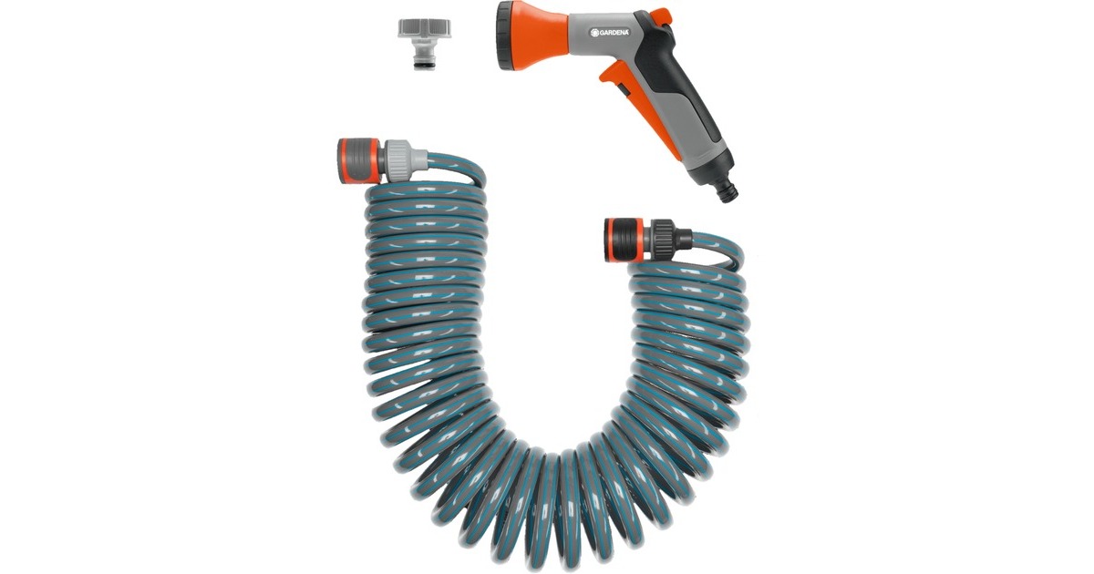 GARDENA Spiralschlauch-Set(grau/orange, 10 Meter, mit Brause)