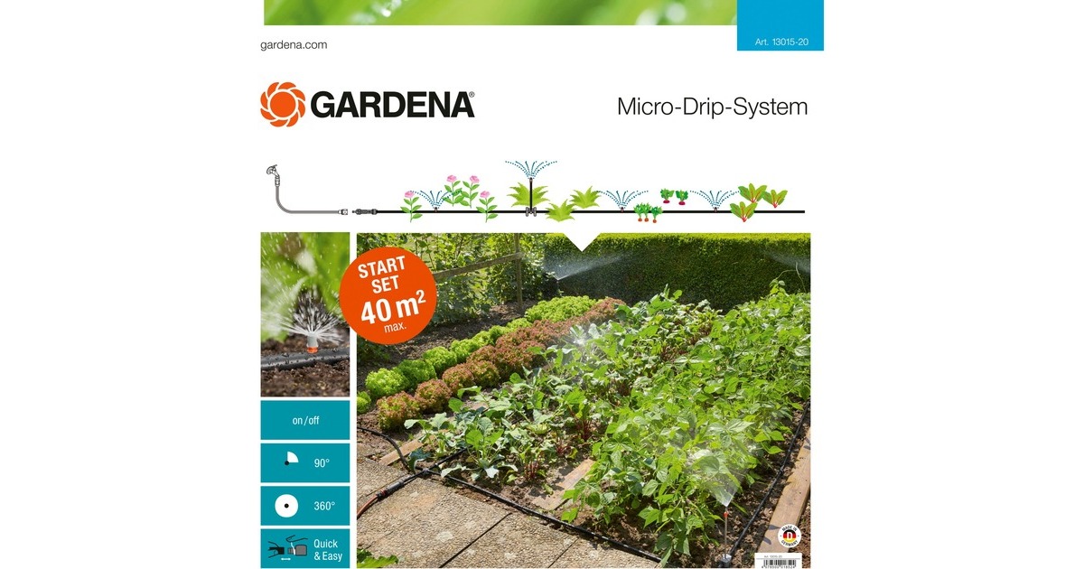 GARDENA Start-Set Pflanzflächen, Tropfsystem(schwarz, für 40m² Blumen- oder Gemüsebeet)