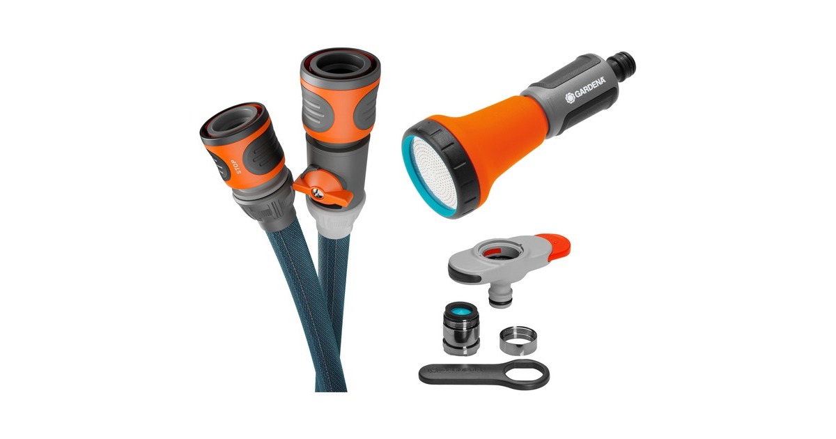 GARDENA Textilschlauch Liano Xtreme 1/2", 10 Meter Set + Indoor-Adapter(dunkelgrau/orange, Modell 2023, inkl. Bewässerungsbrause, Regulierventil)