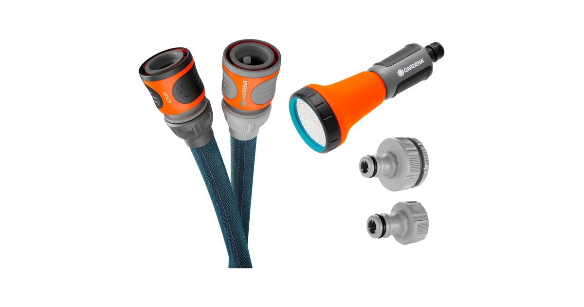 GARDENA Textilschlauch Liano Xtreme 1/2", 15 Meter Set(dunkelgrau/orange, Modell 2023, inkl. Bewässerungsbrause, 2 Hahnverbinder)