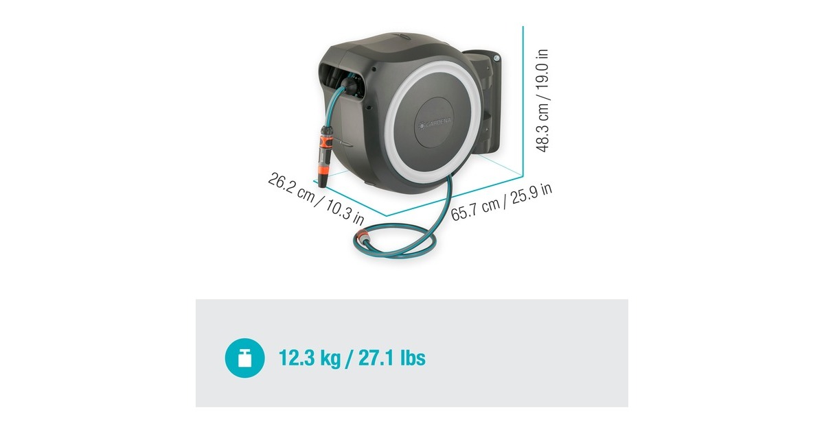 GARDENA Wand-Schlauchbox RollUp L, 30 Meter, Schlauchtrommel(grau)
