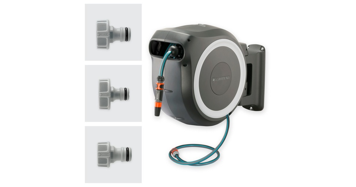 GARDENA Wand-Schlauchbox RollUp L, 30 Meter, Schlauchtrommel(grau)