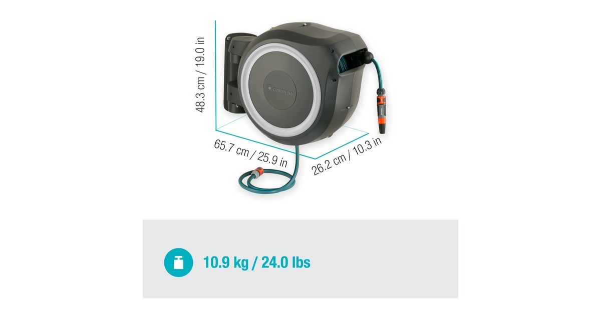 GARDENA Wand-Schlauchbox RollUp M/L, 25 Meter, Schlauchtrommel(grau)