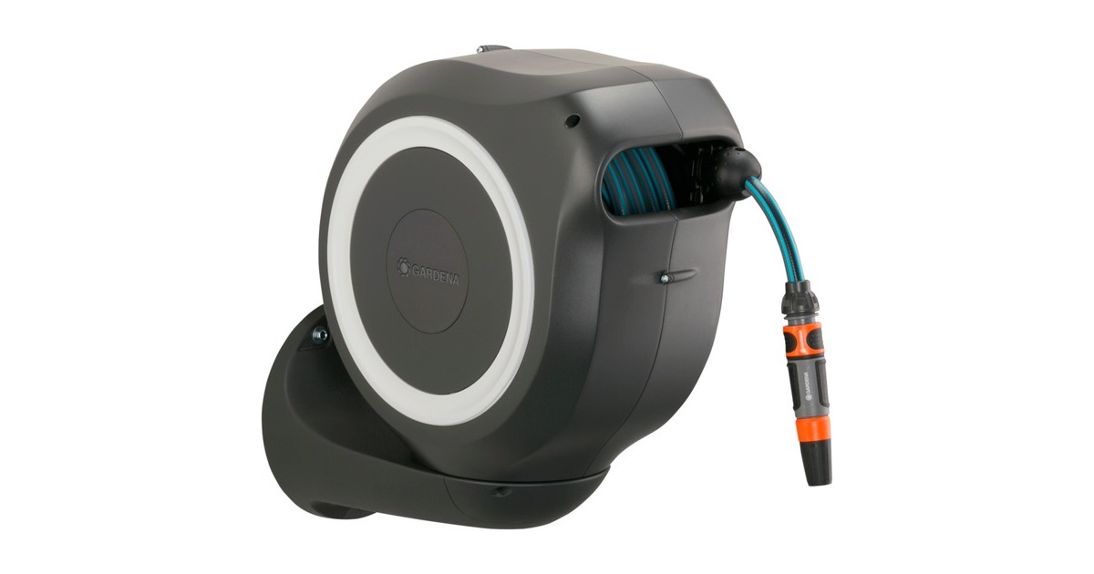 GARDENA Wand-Schlauchbox RollUp M, 20 Meter, Schlauchtrommel(grau)