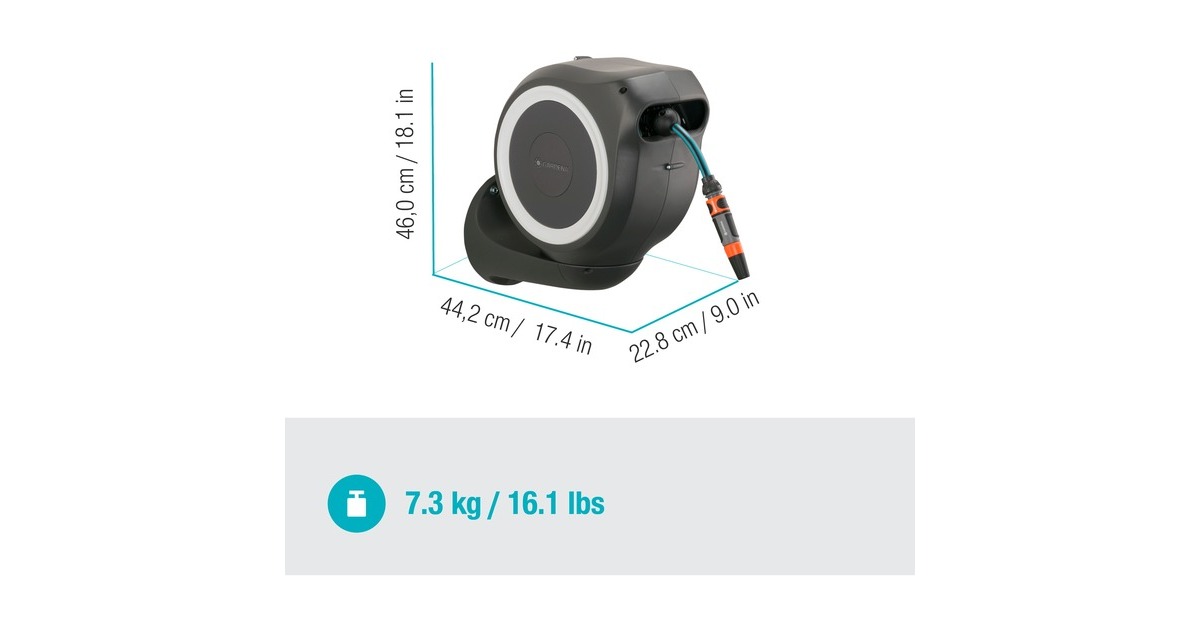 GARDENA Wand-Schlauchbox RollUp S, 15 Meter, Schlauchtrommel(grau)