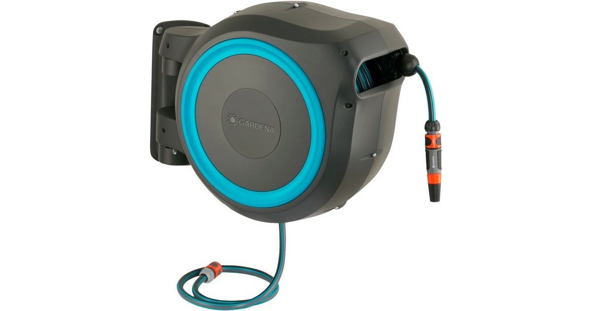 GARDENA Wand-Schlauchbox RollUp XL, 35 Meter, Schlauchtrommel(grau/türkis)