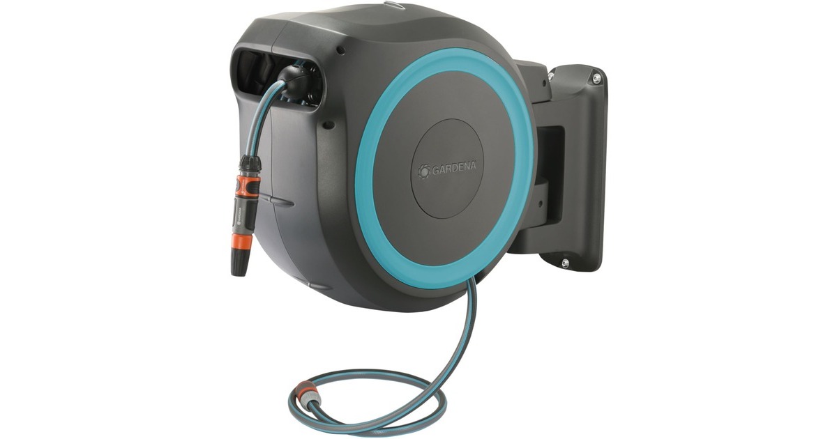 GARDENA Wand-Schlauchbox RollUp XL, 35 Meter, Schlauchtrommel(grau/türkis)