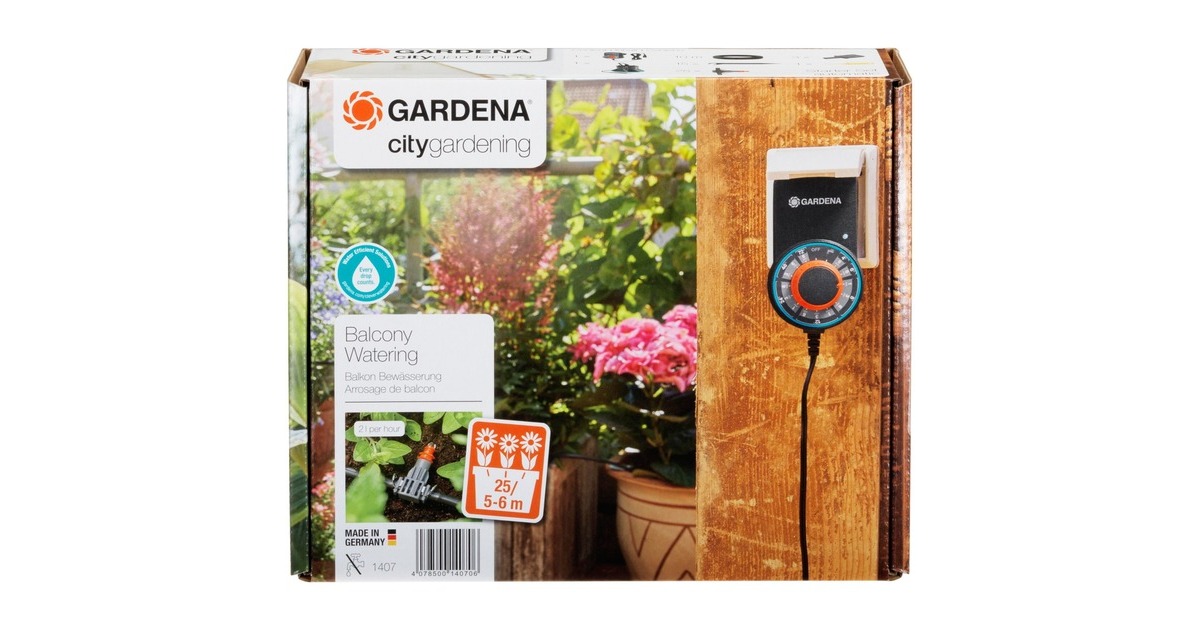GARDENA city gardening Vollautomatische Blumenkasten-Bewässerung 1407-20, Bewässerungssteuerung(grau/schwarz, 43-teilig)