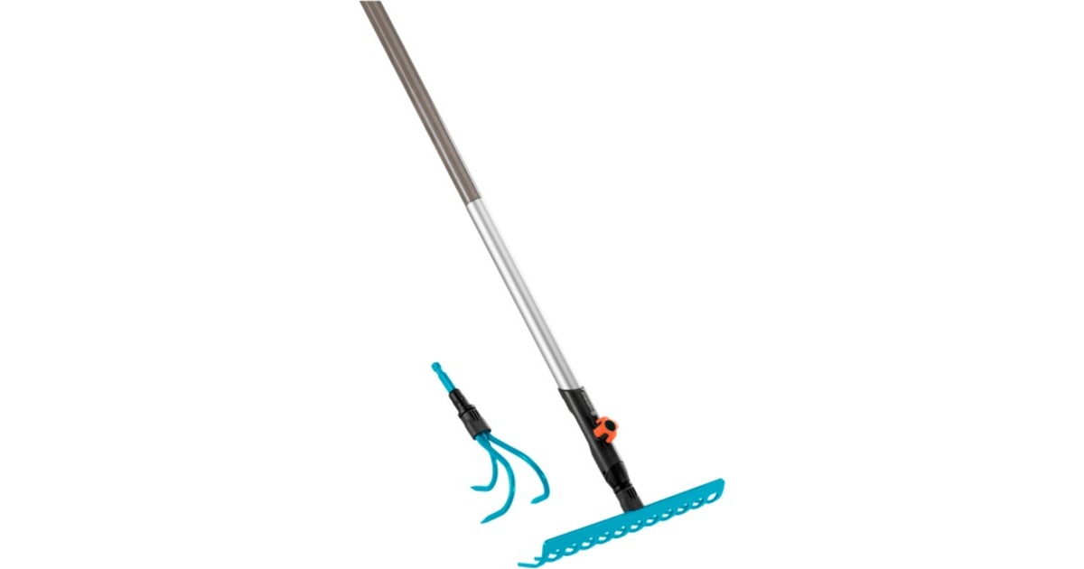 GARDENA combisystem-Komplettangebot Set, Rechen(türkis/schwarz, Rechenbesen + Grubber + Stiel + Geräteleiste Flex)
