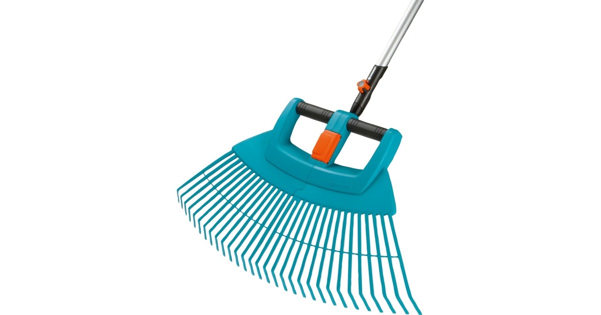 GARDENA combisystem-Kunststoff-Fächerbesen XXL vario, Sortiment mit Stiel(türkis/holz, 77cm)