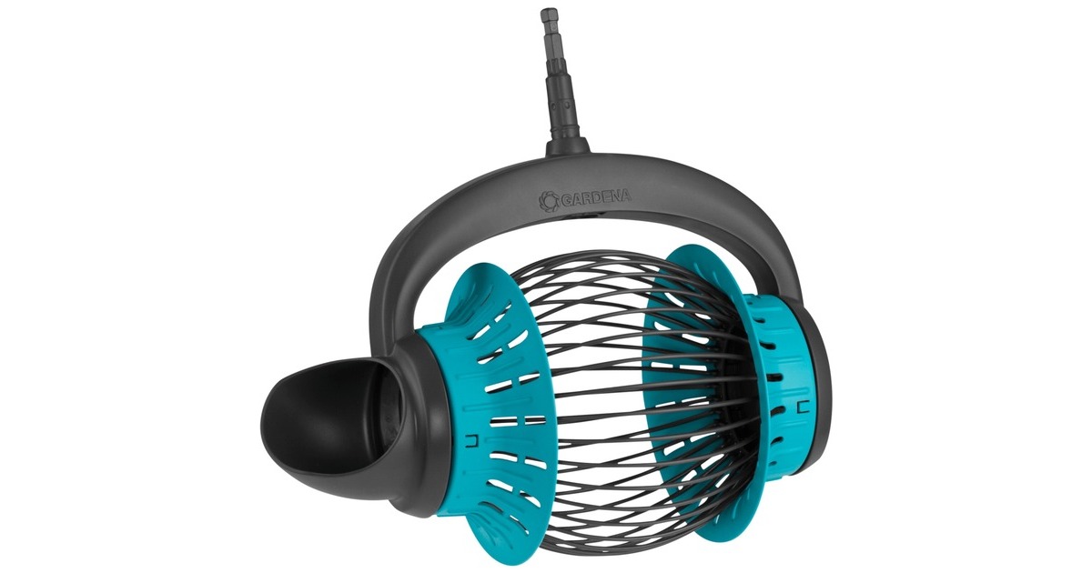 GARDENA combisystem-Rollsammler 3108-30, Obstpflücker(schwarz/türkis, mit 130cm Holzstiel)