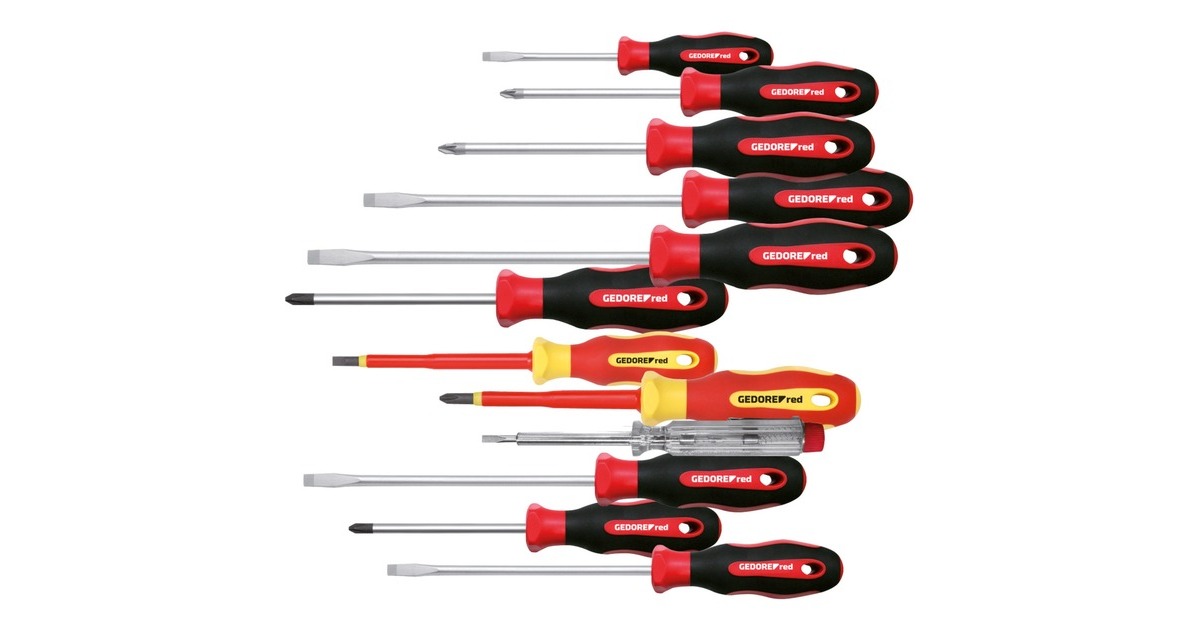 GEDORE Red 2K-Schraubendreher-Satz XXL, 12-teilig(rot/schwarz, inkl. Phasenprüfer)