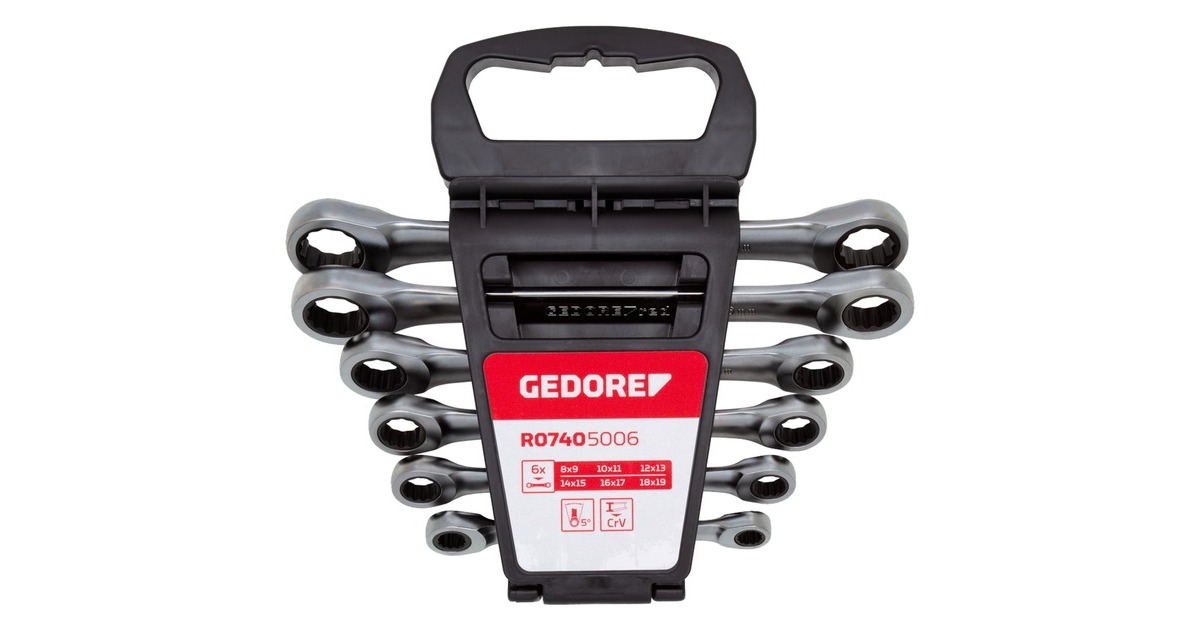GEDORE Red Doppel-Ringratschenschlüssel-Satz, 6-teilig, Schraubenschlüssel(chrom, SW 8 - 19mm)