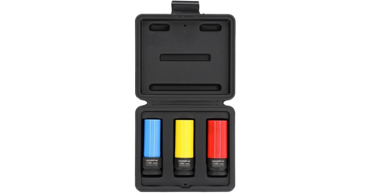 GEDORE Red Kraftschrauber-Steckschlüssel-Satz 1/2", 3-teilig(rot/schwarz, SW 17mm - 21mm, für Alufelgen)