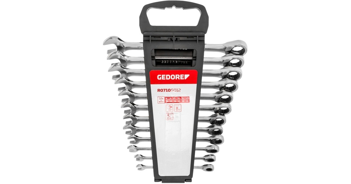 GEDORE Red Ringratschen-Maulschlüssel-Satz, 12-teilig, Schraubenschlüssel(chrom, SW 8 - 19mm)