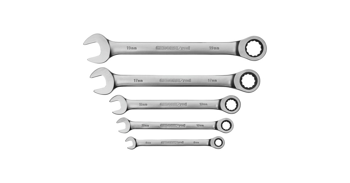 GEDORE Red Ringratschen-Maulschlüssel-Satz, 5-teilig, Schraubenschlüssel(chrom, SW 8 - 19mm)