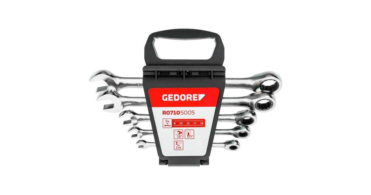 GEDORE Red Ringratschen-Maulschlüssel-Satz, 5-teilig, Schraubenschlüssel(chrom, SW 8 - 19mm)