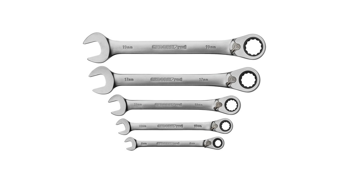 GEDORE Red Ringratschen-Maulschlüssel-Satz, 5-teilig, Schraubenschlüssel(chrom, SW 8 - 19mm)