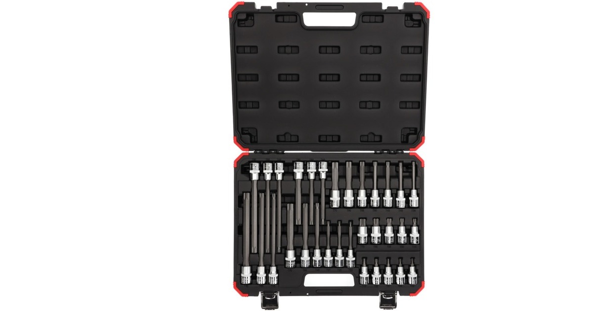 GEDORE Red Schraubendreher-Steckschlüssel-Einsatz-Satz, 1/2"(schwarz/rot, 32-teilig, TORX, im Koffer)