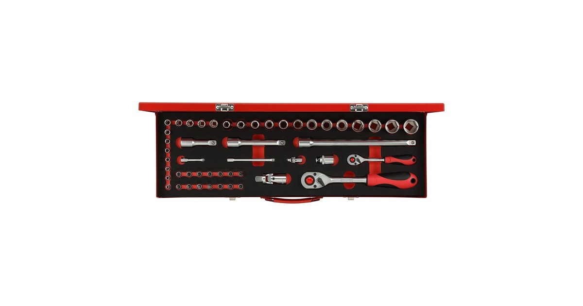 GEDORE Red Steckschlüssel-Satz 1/4" + 1/2", 49-teilig(rot, mit 2 Umschalt-Knarren, SW 4mm - 24mm)