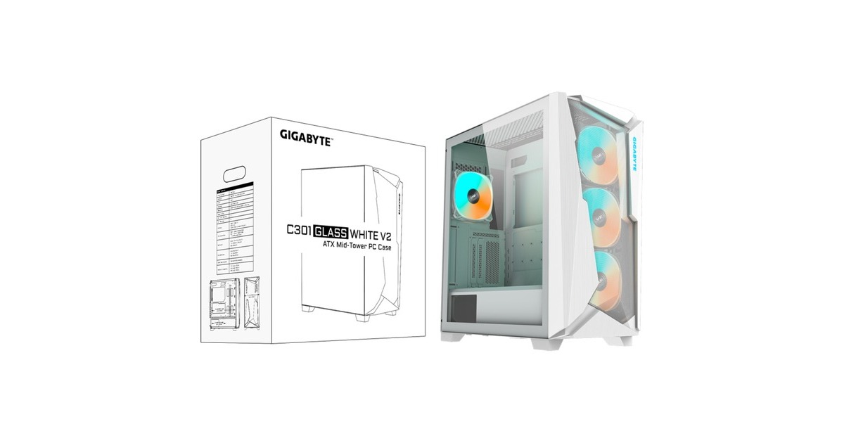 GIGABYTE C301 GW V2, Tower-Gehäuse(weiß, Tempered Glass)