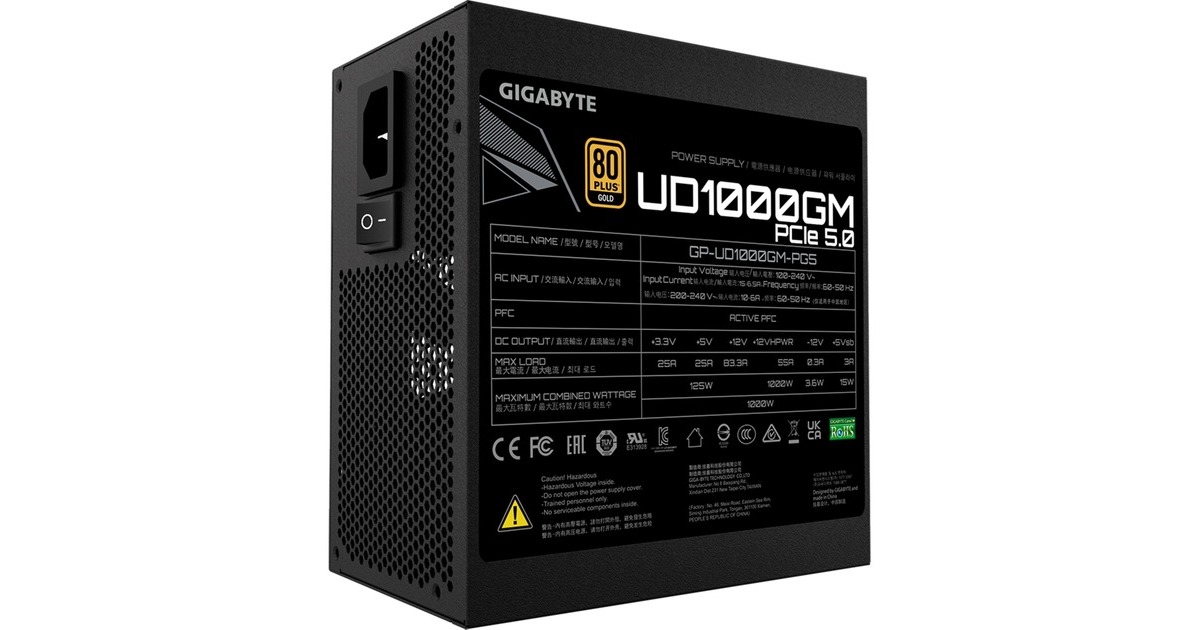 GIGABYTE GP-UD1000GM PG5 1000W rev.2.0, PC-Netzteil(schwarz, 5x PCIe, Kabel-Management, 1000 Watt, Outlet)