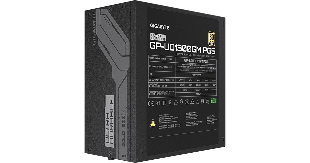 GIGABYTE GP-UD1300GM PG5 1300W, PC-Netzteil(schwarz, 1x 12VHPWR, 8x PCIe, Kabel-Management, 1300 Watt)