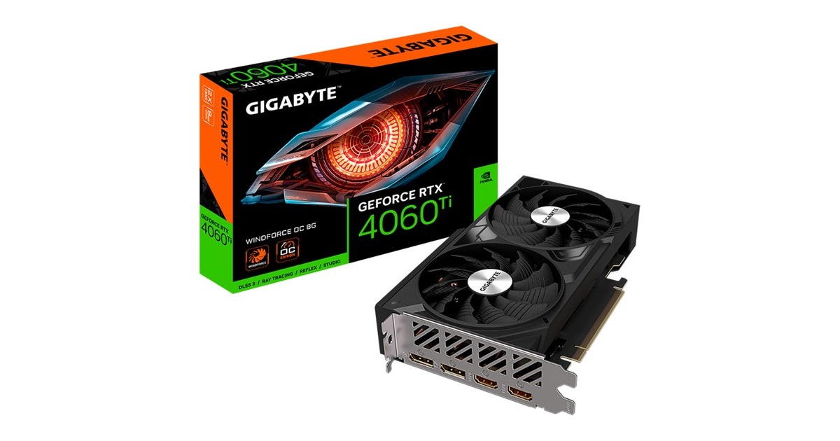 GIGABYTE GeForce RTX 4060 Ti WINDFORCE 2 OC 8G, Grafikkarte(schwarz, DLSS 3, 2x DisplayPort, 2x HDMI 2.1a)