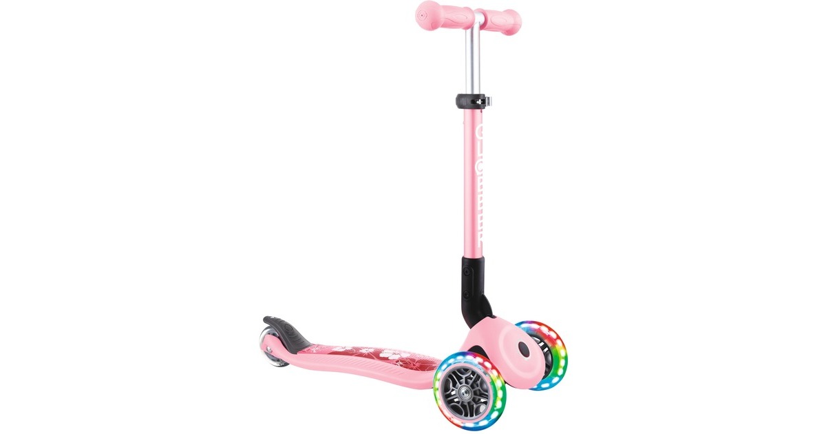 GLOBBER Junior Foldable Fantasy Lights, Scooter(rosa, pastellrosa-Flowers)