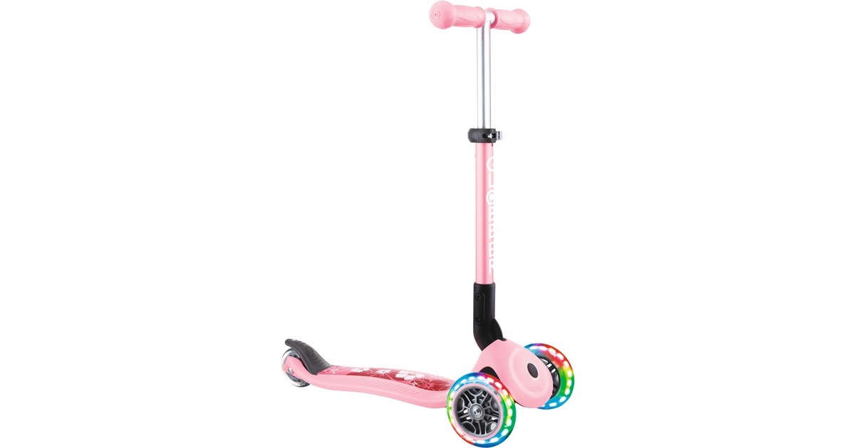 GLOBBER Junior Foldable Fantasy Lights, Scooter(rosa, pastellrosa-Flowers)