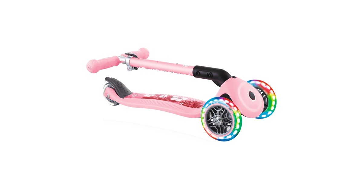 GLOBBER Junior Foldable Fantasy Lights, Scooter(rosa, pastellrosa-Flowers)