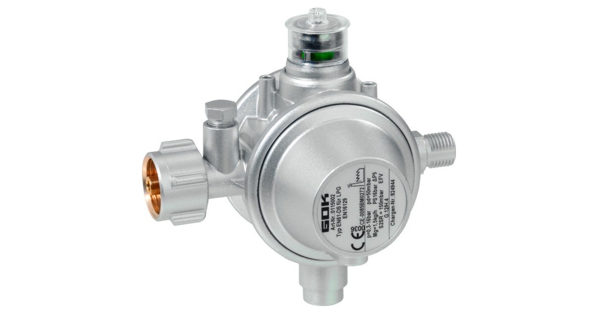 GOK Gasdruckregler EN61-DS 1,5kg/h SBS, Regulierventil(silber)