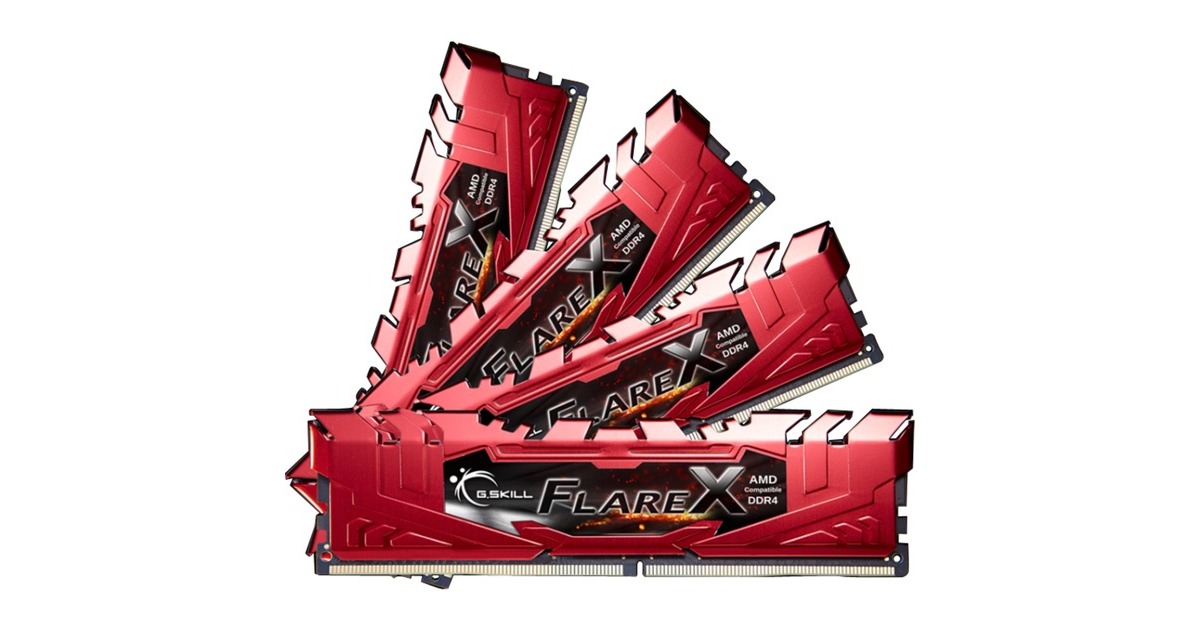 G.Skill DIMM 32 GB DDR4-2400 (4x 8 GB) Quad-Kit, Arbeitsspeicher(rot, F4-2400C15Q-32GFXR, Flare X, INTEL XMP)