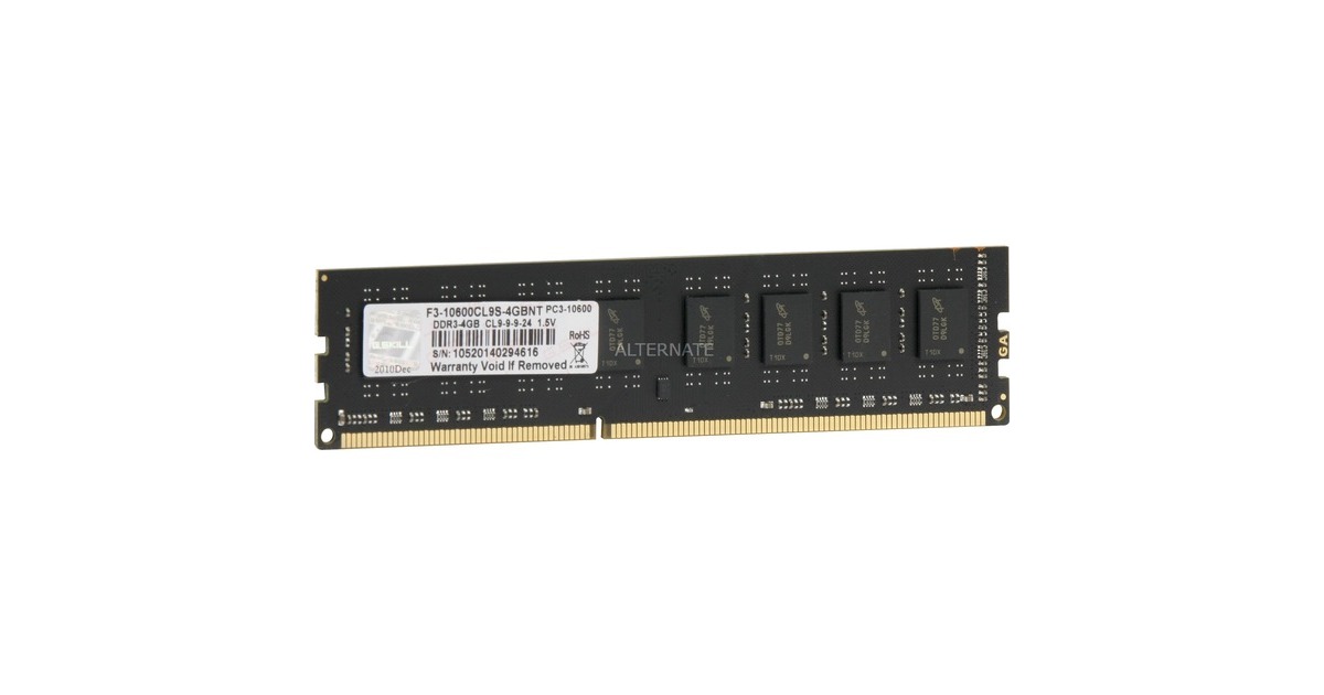 G.Skill DIMM 4 GB DDR3-1333, Arbeitsspeicher(schwarz, F3-10600CL9S-4GBNT, NT, Lite Retail)