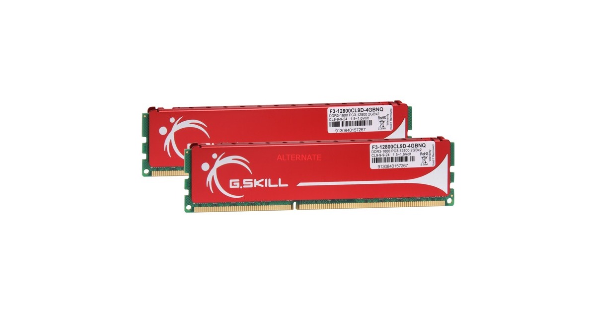 G.Skill DIMM 4 GB DDR3-1600 (2x 2 GB) Dual-Kit, Arbeitsspeicher(F3-12800CL9D-4GBNQ, NQ, Lite Retail)